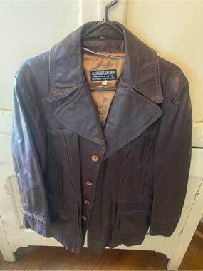 Men's Genuine Leather Dark Brown Coat 1970 vintage